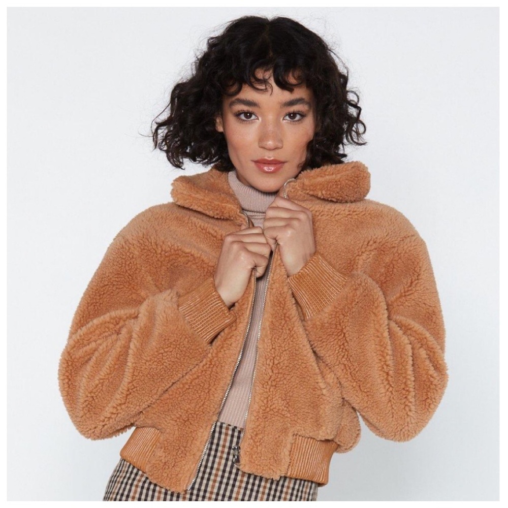 NASTY GAL Faux Fur Camel Teddy Bear Sherpa Coat S M L NWT - Picture 2 of 6